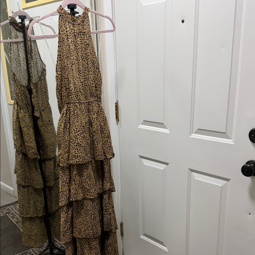 Tiered Halter Maxi Dress in Leopard Print